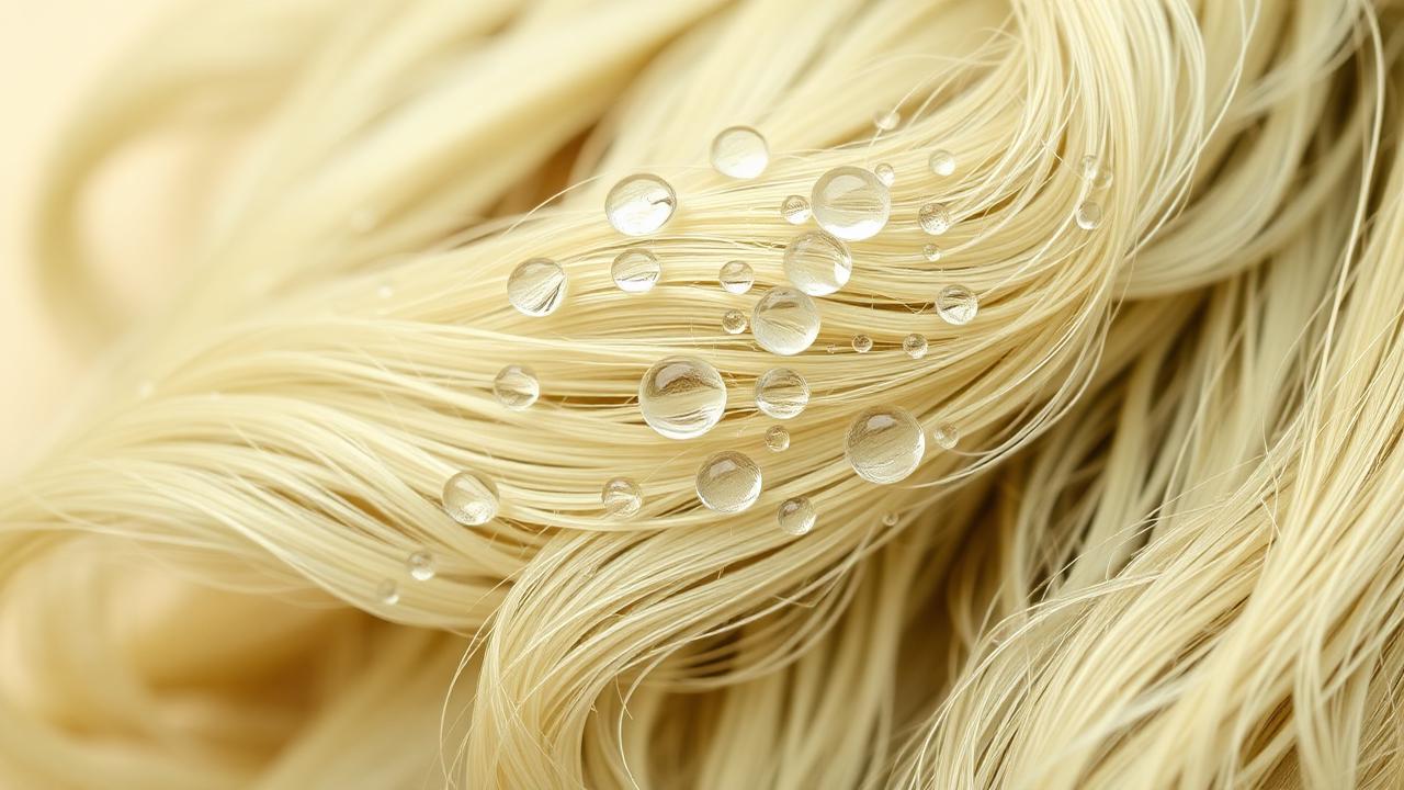 Wassertropfen auf frisch gewaschenen Locken in Makroaufnahme